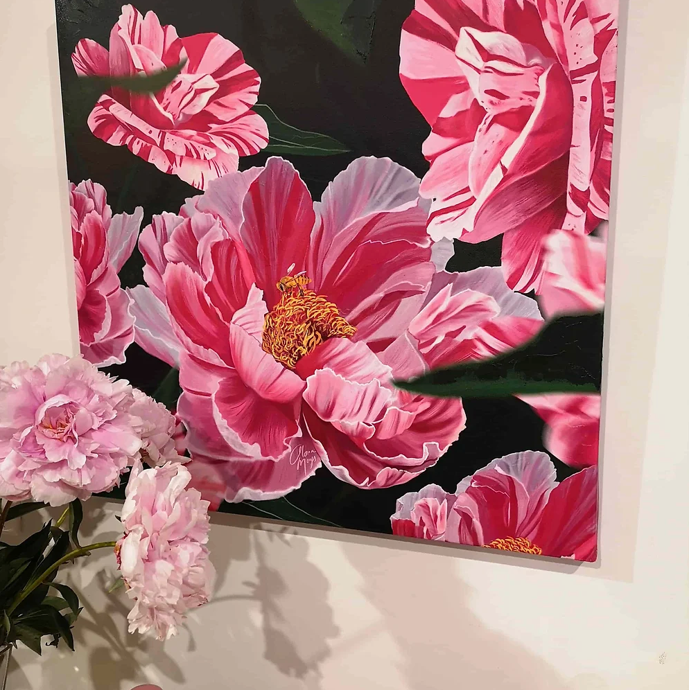 Candy Stripe Peonies - Canvas